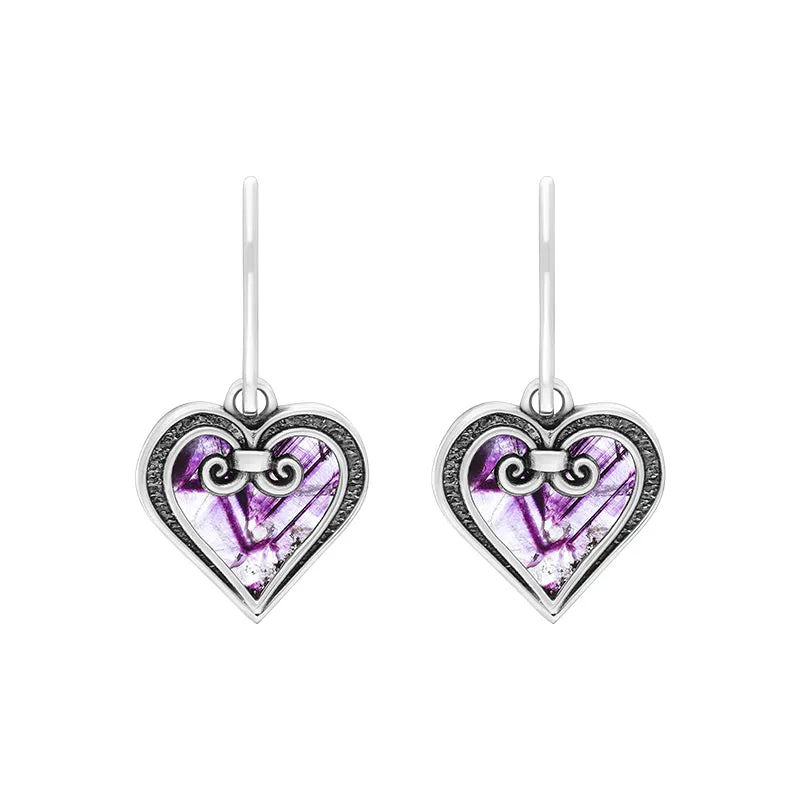 Sterling Silver Blue John Gate Heart Hook Earrings