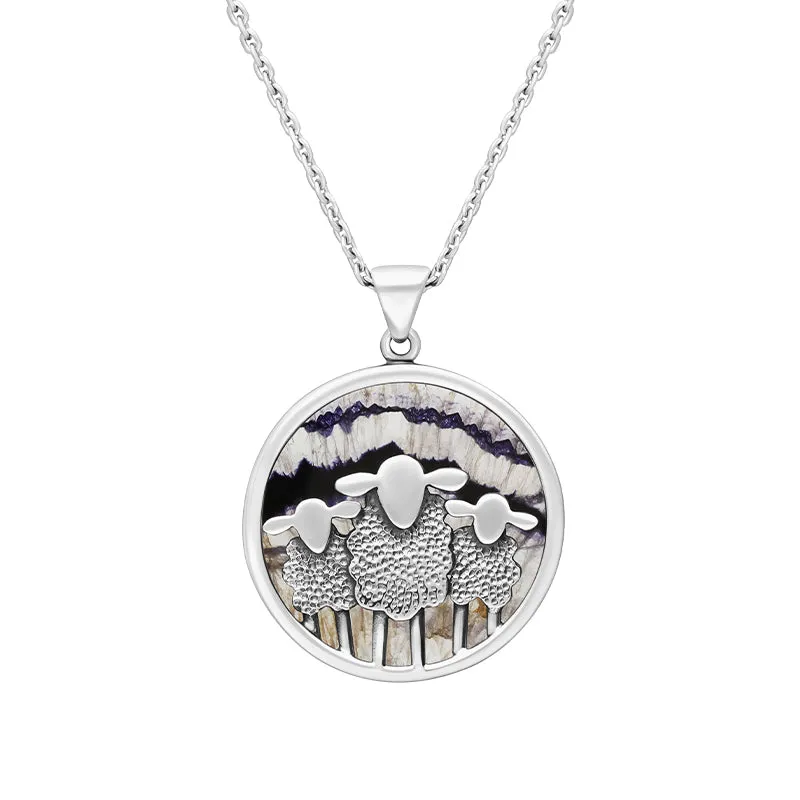 Sterling Silver Blue John Round Sheep Pendant