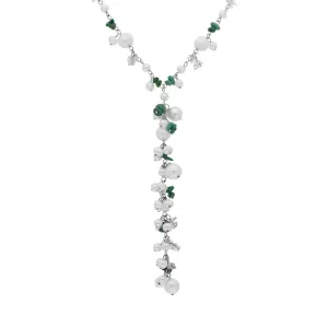 Sterling Silver Freshwater Pearl Turquoise Bead Drop Necklace D