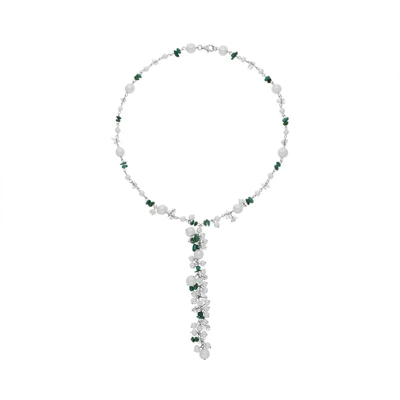 Sterling Silver Freshwater Pearl Turquoise Bead Drop Necklace D