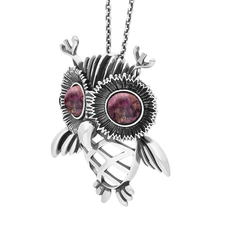 Sterling Silver Large Blue John Owl Necklace