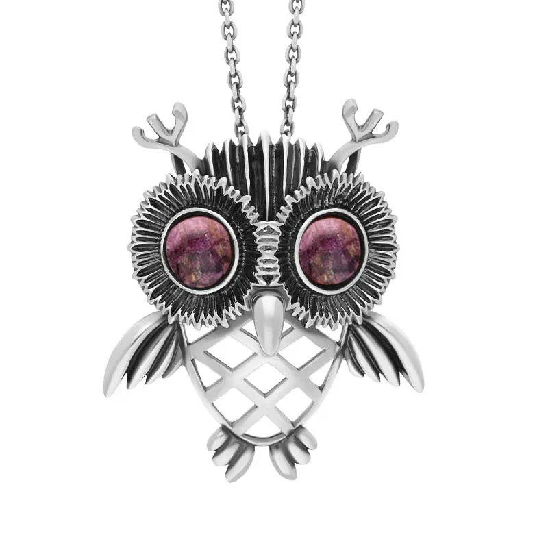 Sterling Silver Large Blue John Owl Necklace