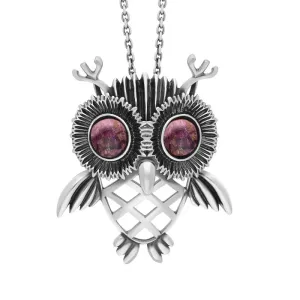 Sterling Silver Large Blue John Owl Necklace