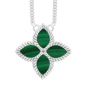 Sterling Silver Malachite Eden Large Marquise Flower Necklace
