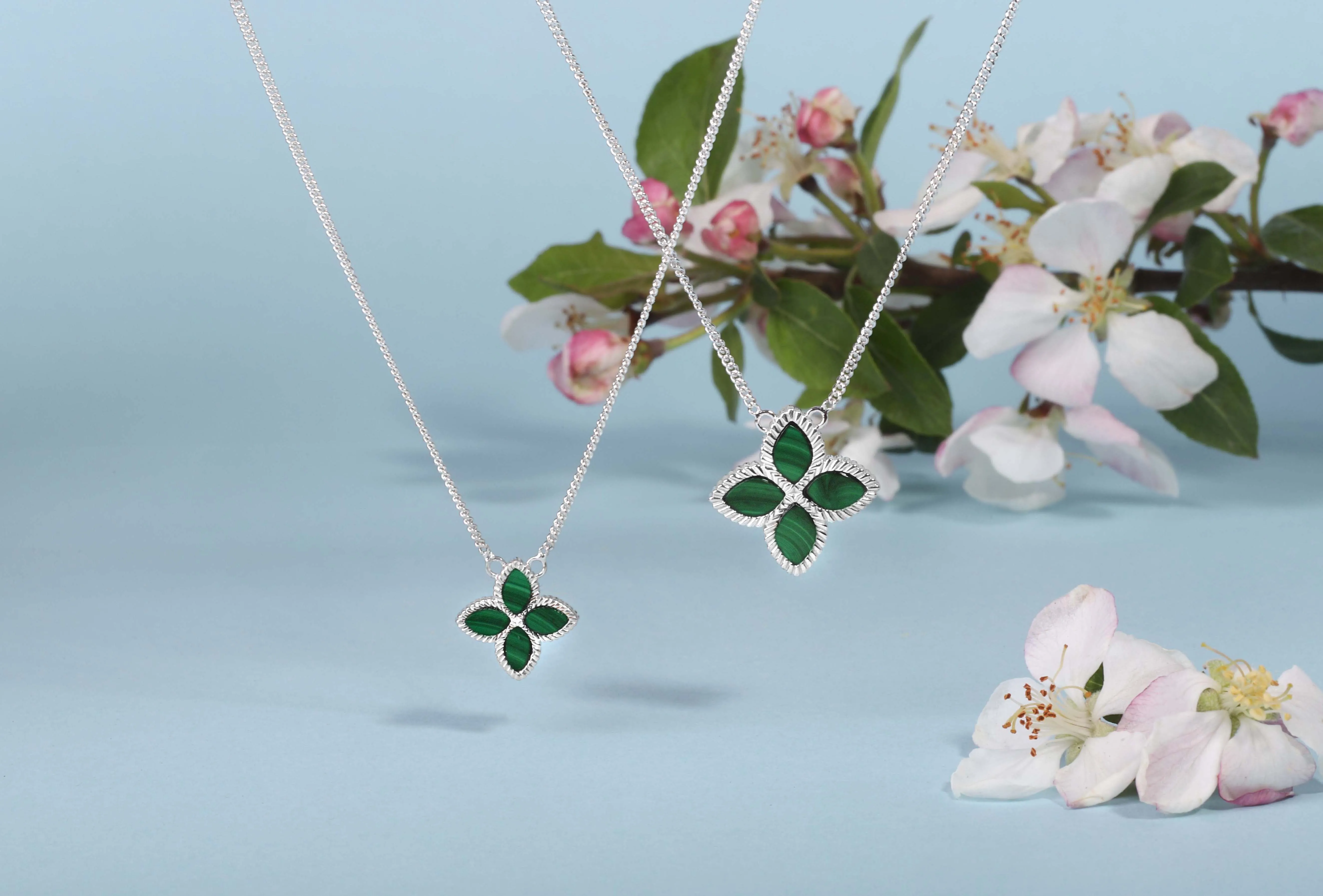 Sterling Silver Malachite Eden Small Marquise Flower Necklace
