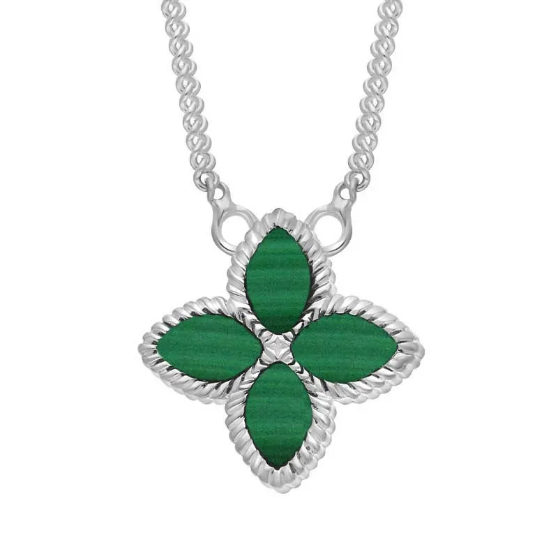 Sterling Silver Malachite Eden Small Marquise Flower Necklace