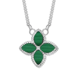 Sterling Silver Malachite Eden Small Marquise Flower Necklace