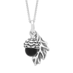 Sterling Silver Whitby Jet Acorn Leaf Necklace