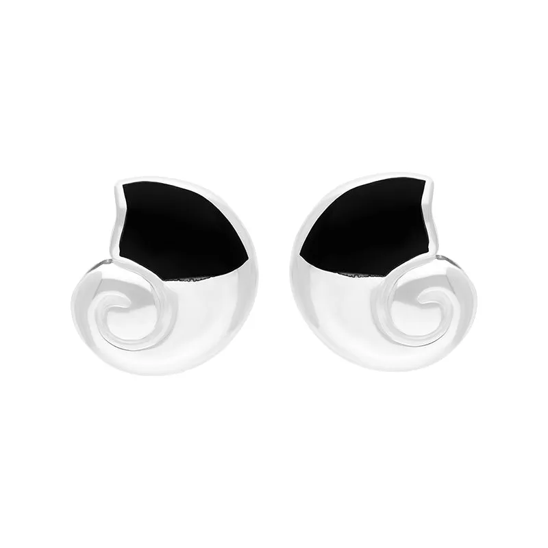 Sterling Silver Whitby Jet Ammonite Shaped Stud Earrings