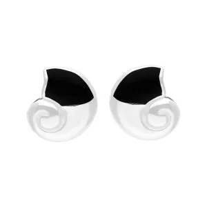 Sterling Silver Whitby Jet Ammonite Shaped Stud Earrings