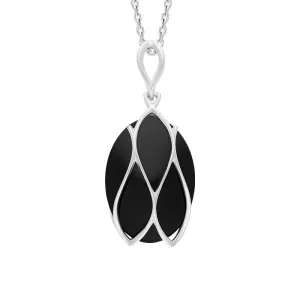 Sterling Silver Whitby Jet Caged Oval Necklace