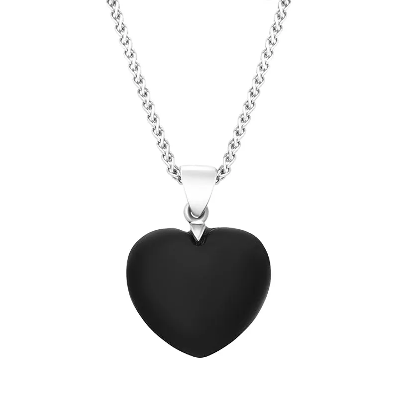 Sterling Silver Whitby Jet Chunky Bail Heart Necklace