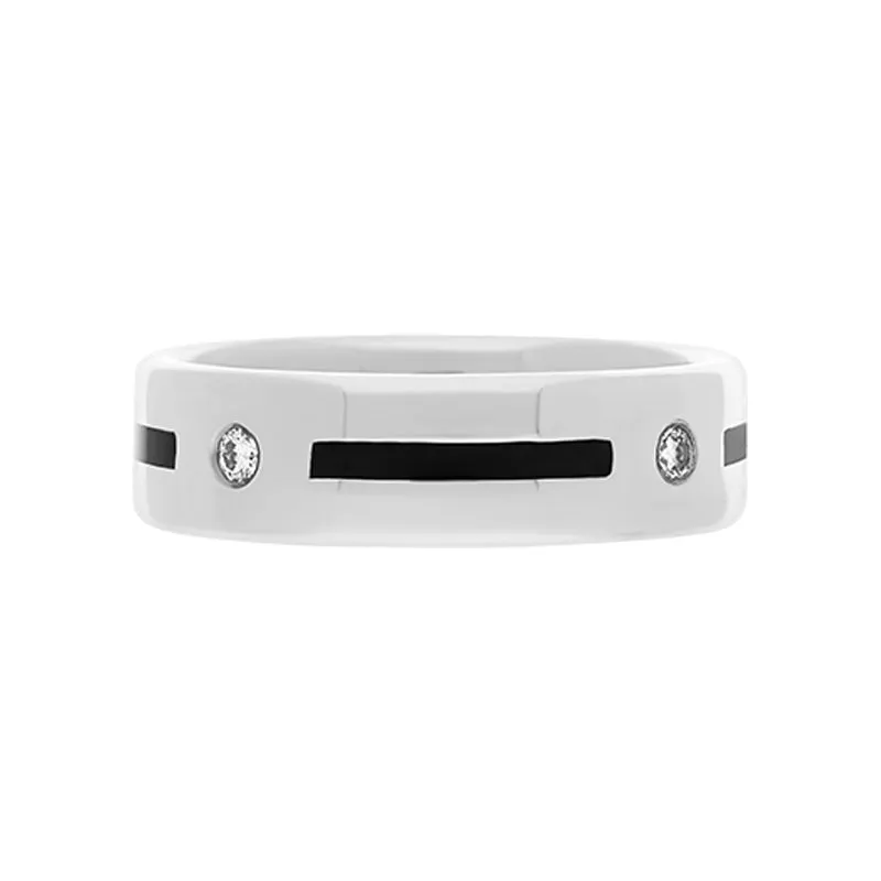 Sterling Silver Whitby Jet Diamond 6mm Patterned Wedding Band Ring D