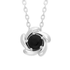 Sterling Silver Whitby Jet Flower Necklace