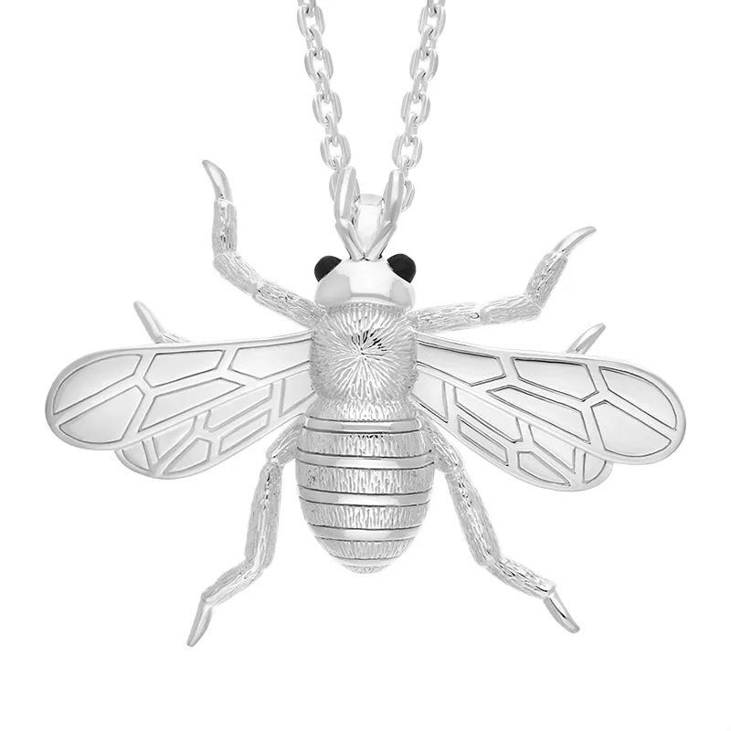 Sterling Silver Whitby Jet Large Bee Necklace