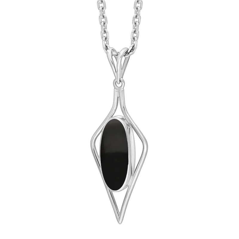 Sterling Silver Whitby Jet Oval Open Frame Necklace