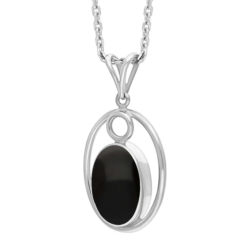 Sterling Silver Whitby Jet Oval Open Frame Necklace