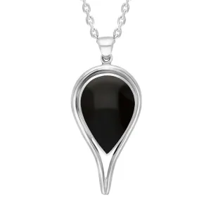 Sterling Silver Whitby Jet Pear Drop Necklace D
