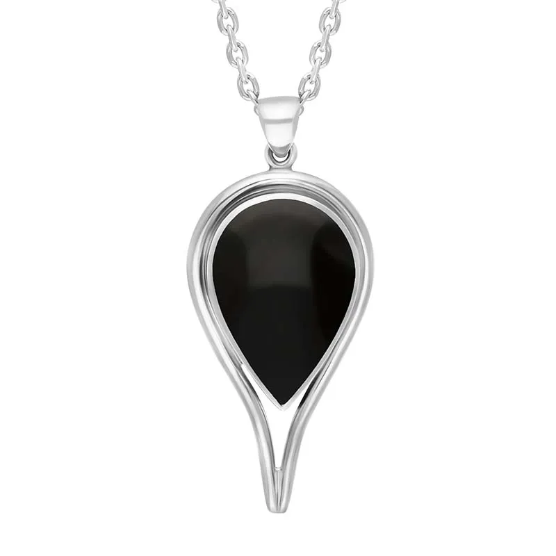 Sterling Silver Whitby Jet Pear Drop Necklace D