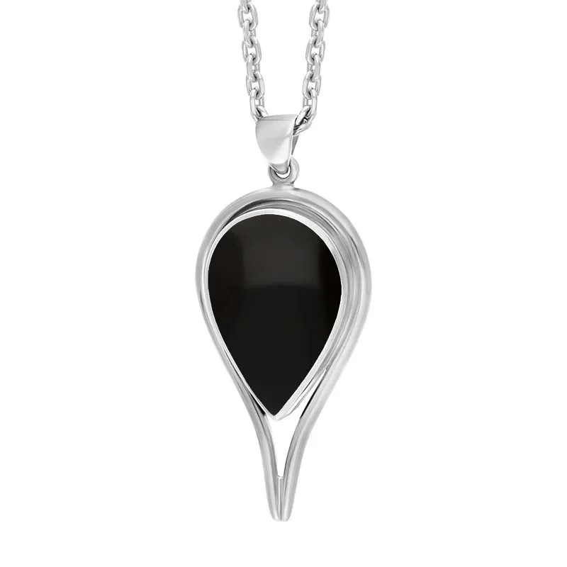 Sterling Silver Whitby Jet Pear Drop Necklace D