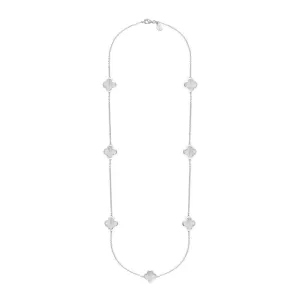 Sterling Silver White Mother of Pearl Bloom Four Leaf Clover Long Necklace