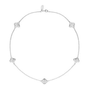 Sterling Silver White Mother of Pearl Bloom Four Leaf Clover Necklace
