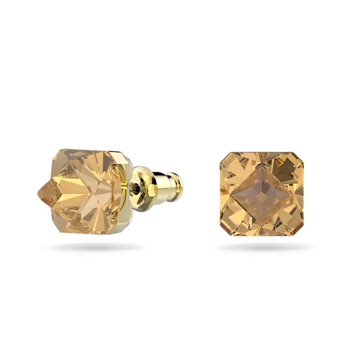 Swarovski Chroma Stud Earrings Pyramid cut crystals Yellow Gold-tone plated