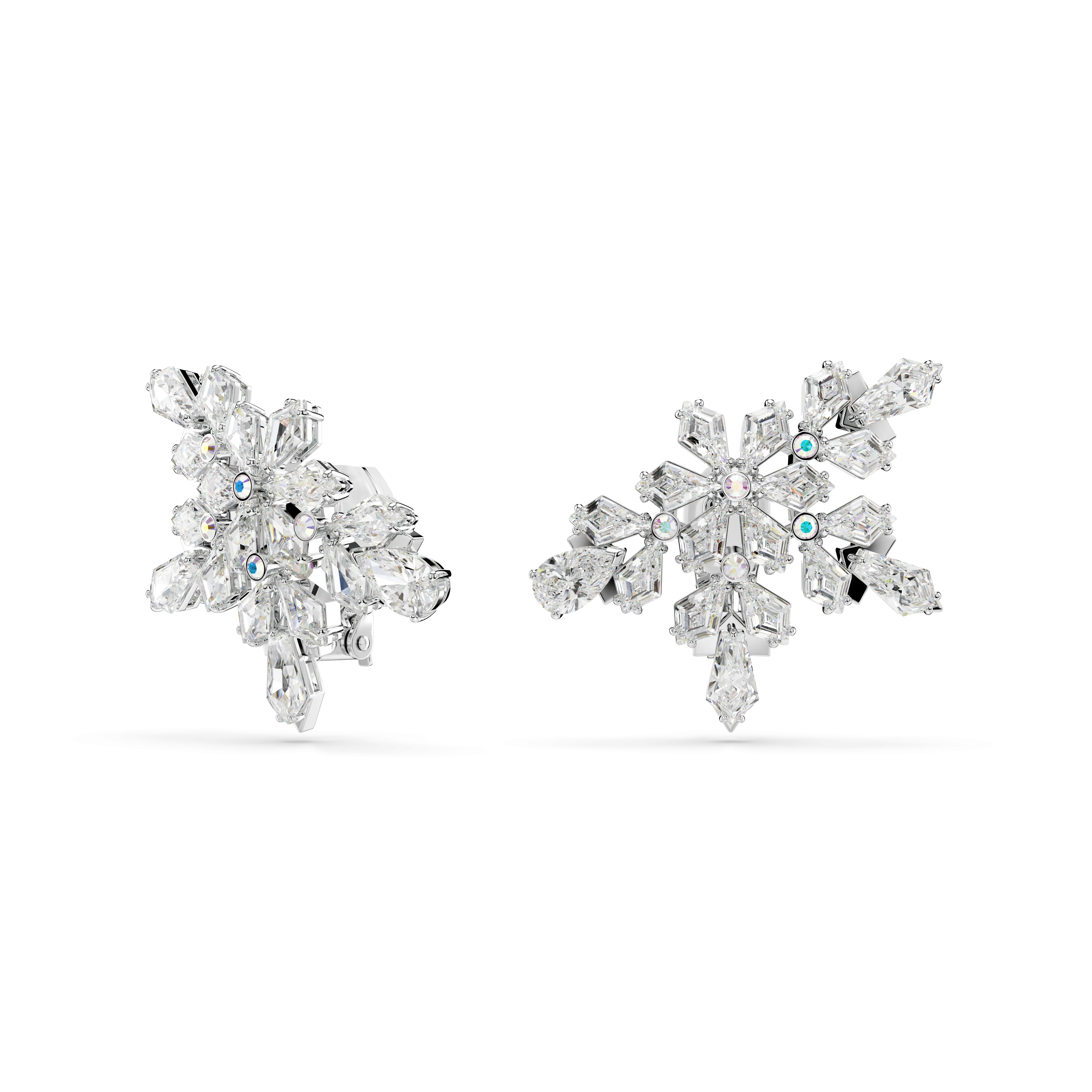 Swarovski Idyllia Clip Earrings Mixed Cuts Half Snowflake White Rhodium Plated