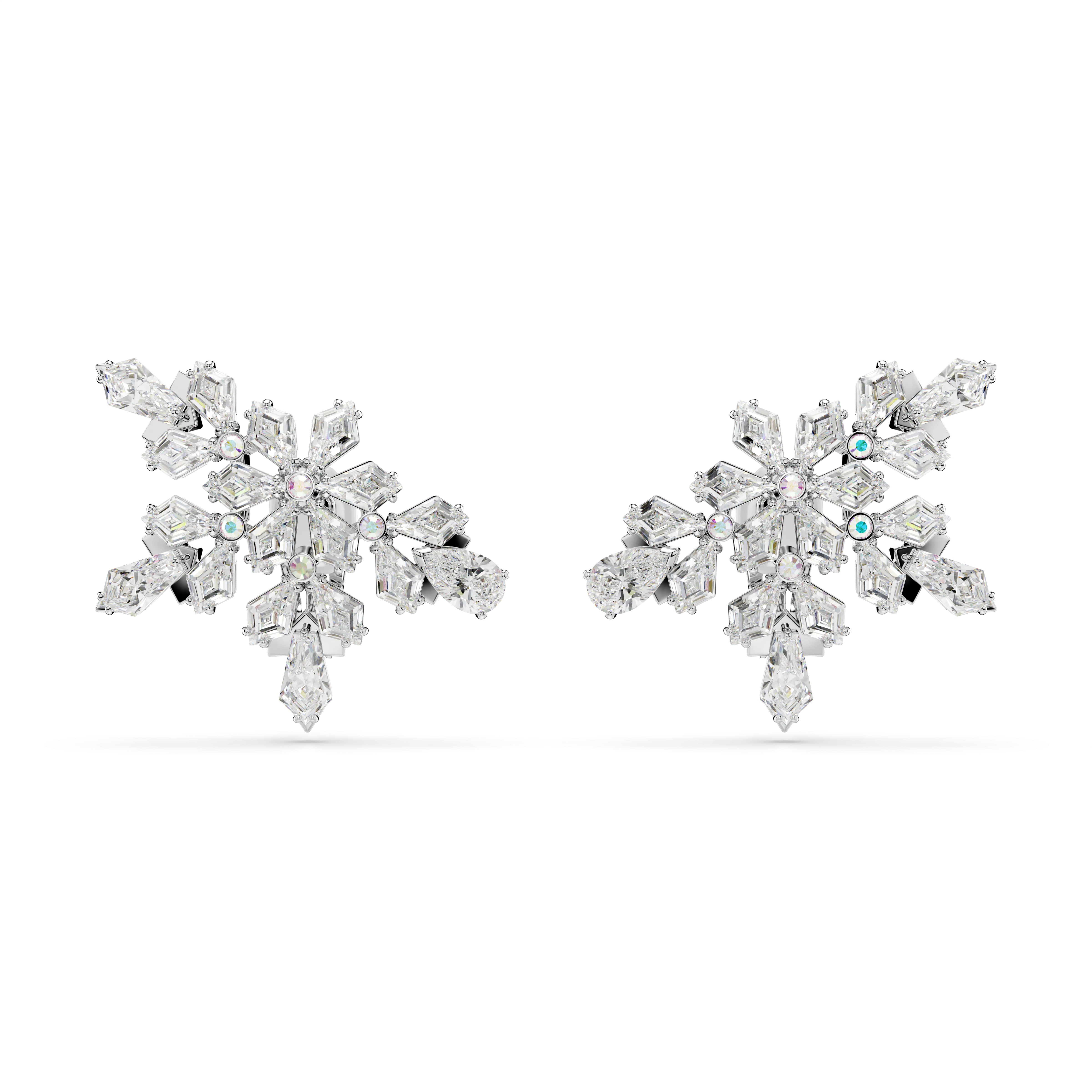 Swarovski Idyllia Clip Earrings Mixed Cuts Half Snowflake White Rhodium Plated