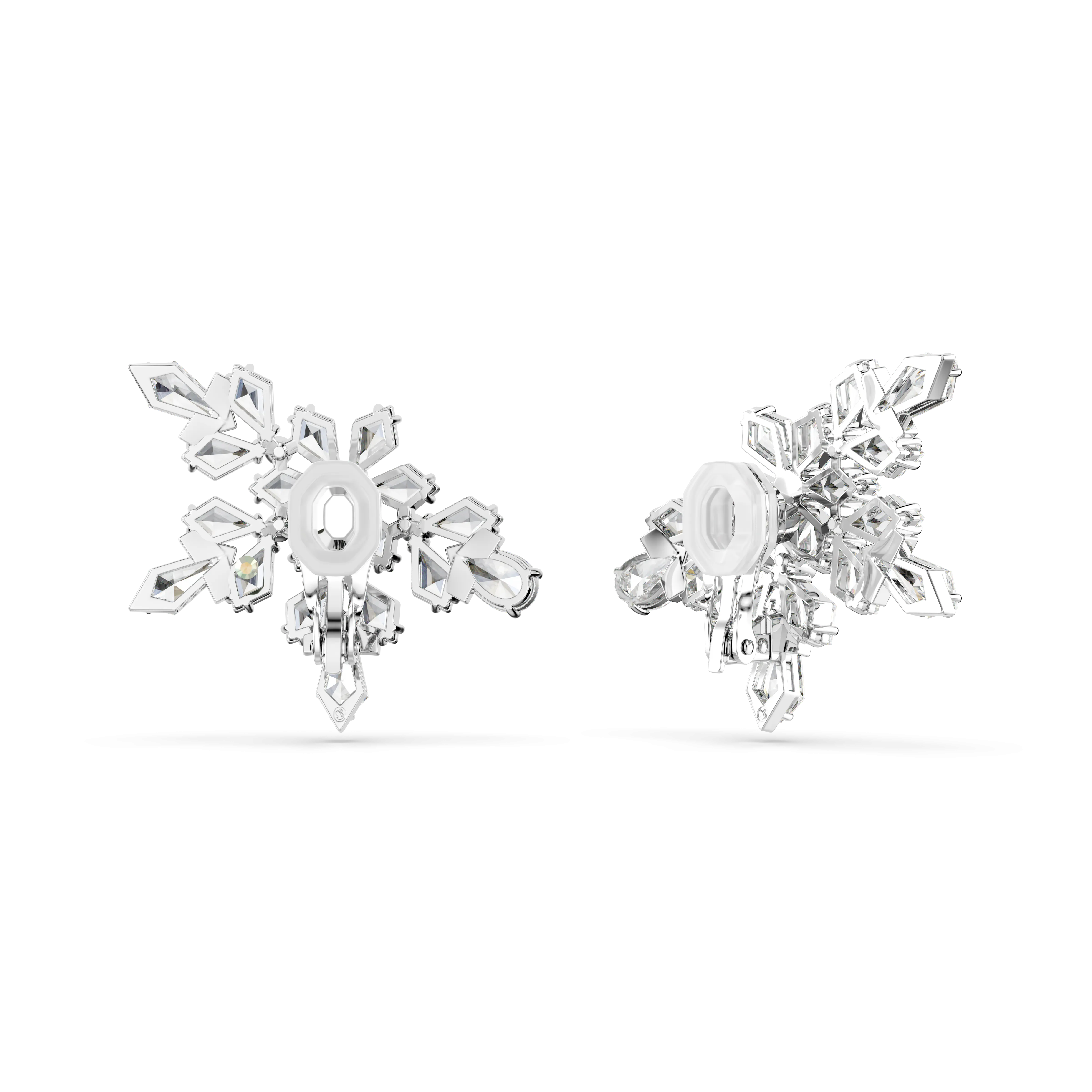Swarovski Idyllia Clip Earrings Mixed Cuts Half Snowflake White Rhodium Plated