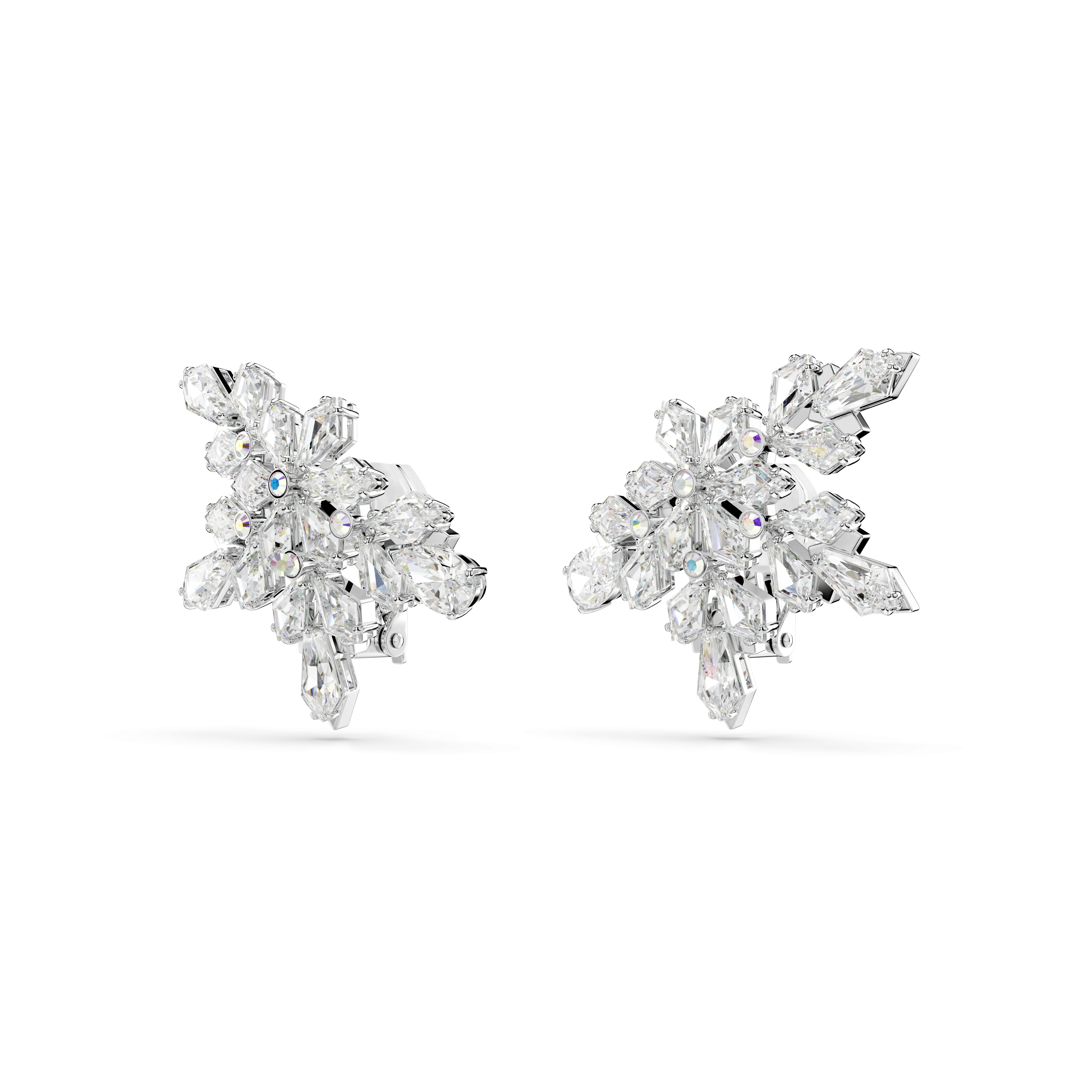 Swarovski Idyllia Clip Earrings Mixed Cuts Half Snowflake White Rhodium Plated