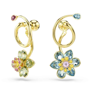 Swarovski Idyllia Drop Earrings Asymmetrical design Mixed cuts Flower Multicolored Gold-tone plated