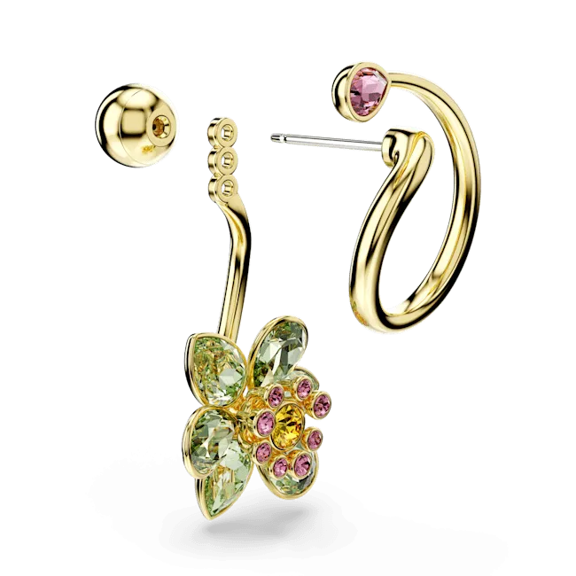 Swarovski Idyllia Drop Earrings Asymmetrical design Mixed cuts Flower Multicolored Gold-tone plated