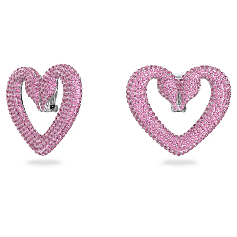 Swarovski Una Clip Earrings Heart Medium Pink Rhodium plated