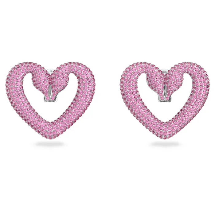 Swarovski Una Clip Earrings Heart Medium Pink Rhodium plated