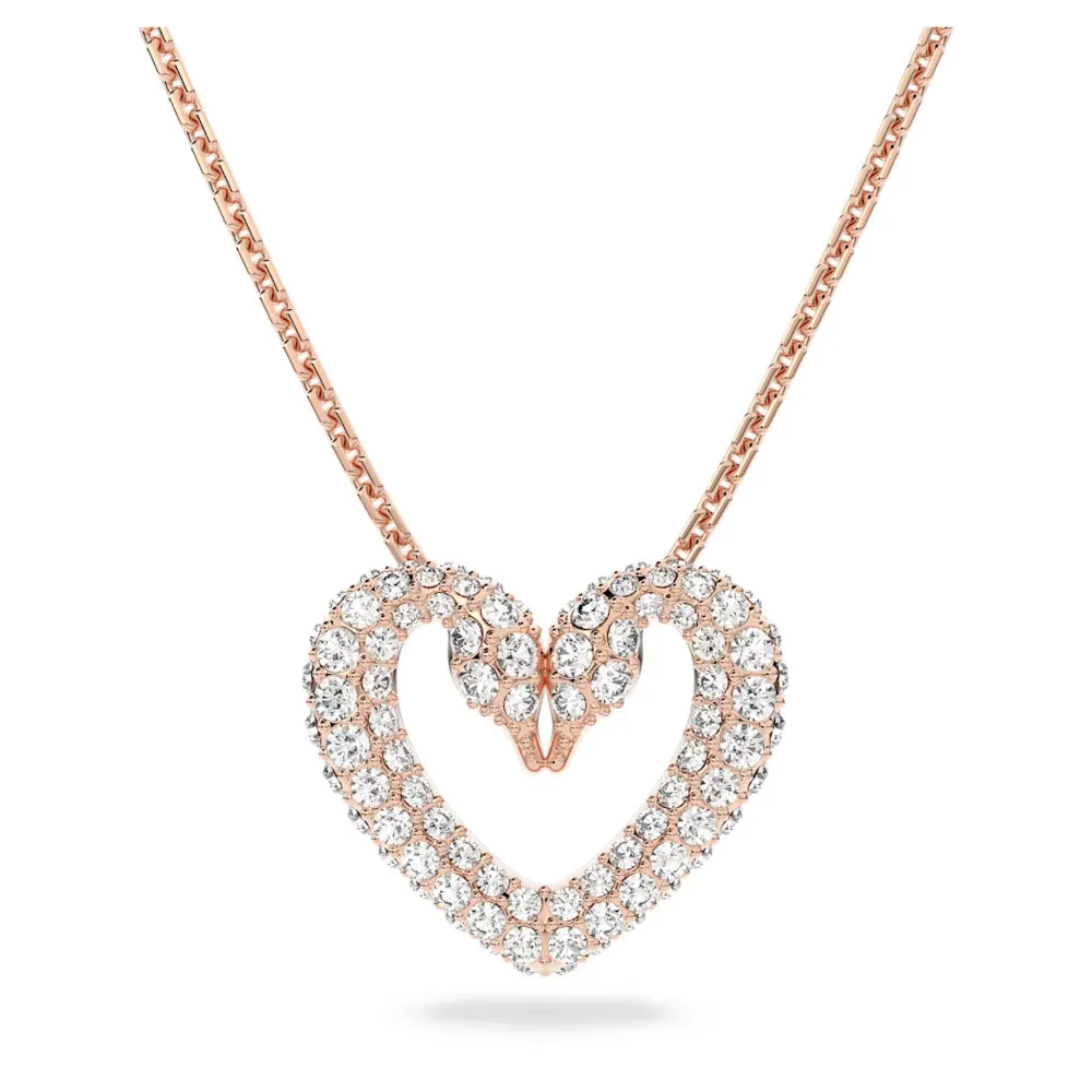 Swarovski Una Necklace with PendantHeart Small White Rose Gold-tone plated
