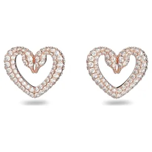 Swarovski Una Stud Earrings Heart Small White Rose-gold tone plated