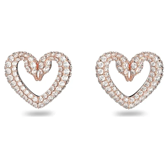 Swarovski Una Stud Earrings Heart Small White Rose-gold tone plated