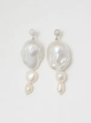 Thick pearl Silver Earring w. Pearls