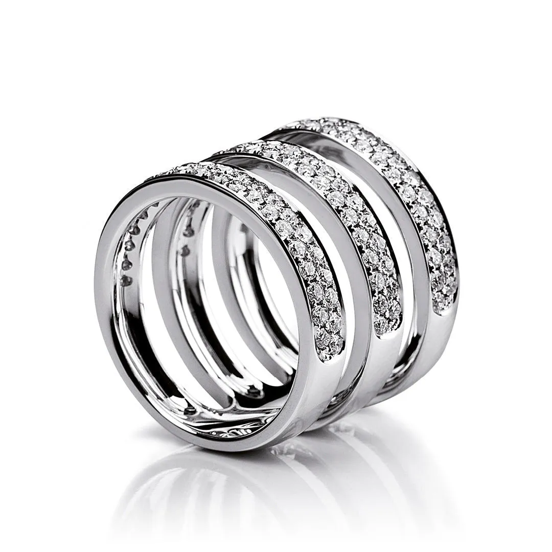 Three Double Row Parallel 18K Gold, Rosegold or Whitegold Ring w. Diamonds