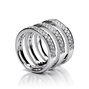 Three Double Row Parallel 18K Gold, Rosegold or Whitegold Ring w. Diamonds