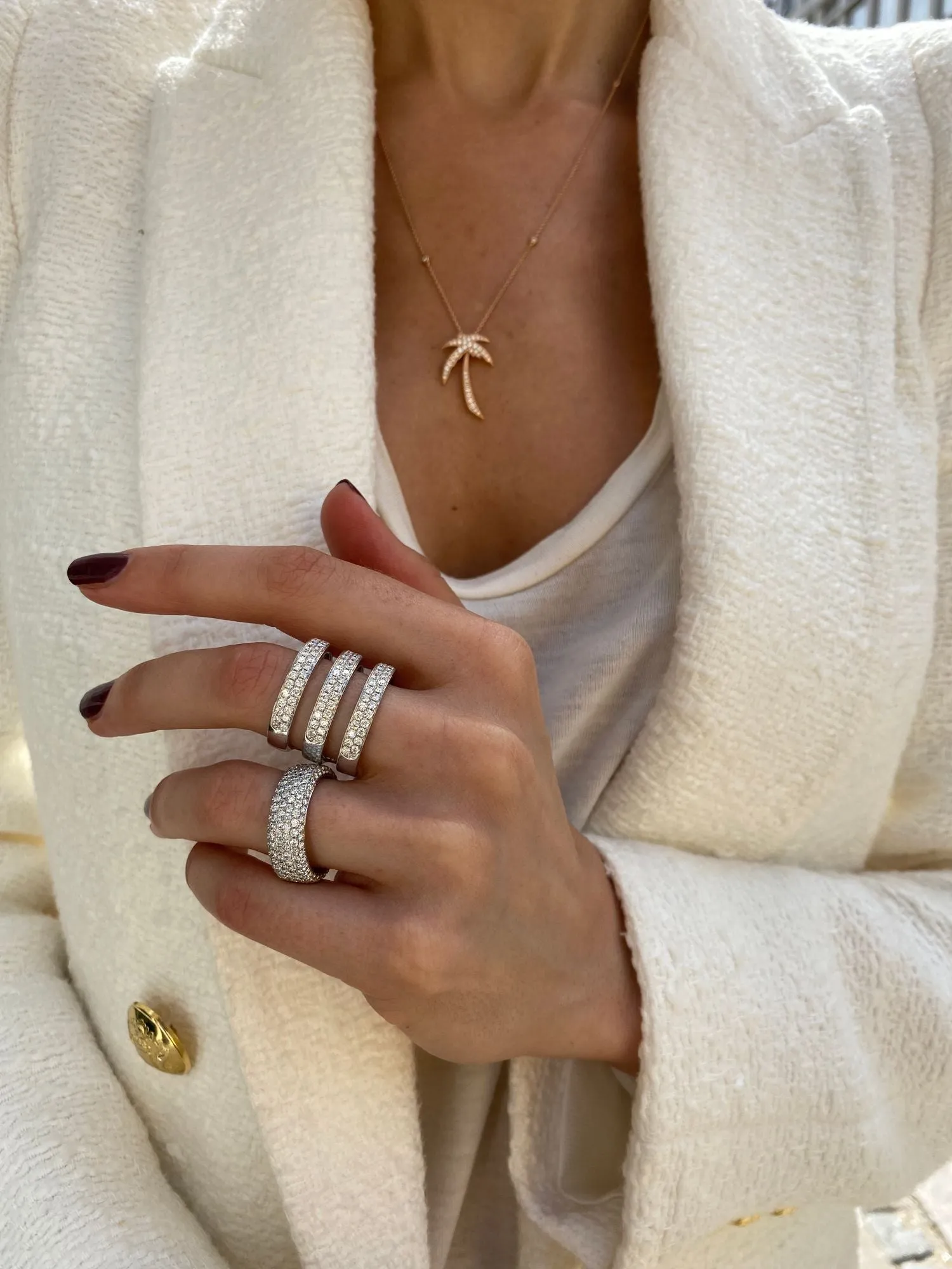 Three Double Row Parallel 18K Gold, Rosegold or Whitegold Ring w. Diamonds
