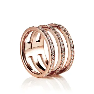 Three Row Single Parallel 18K Gold, Rosegold or Whitegold Ring w. Diamonds