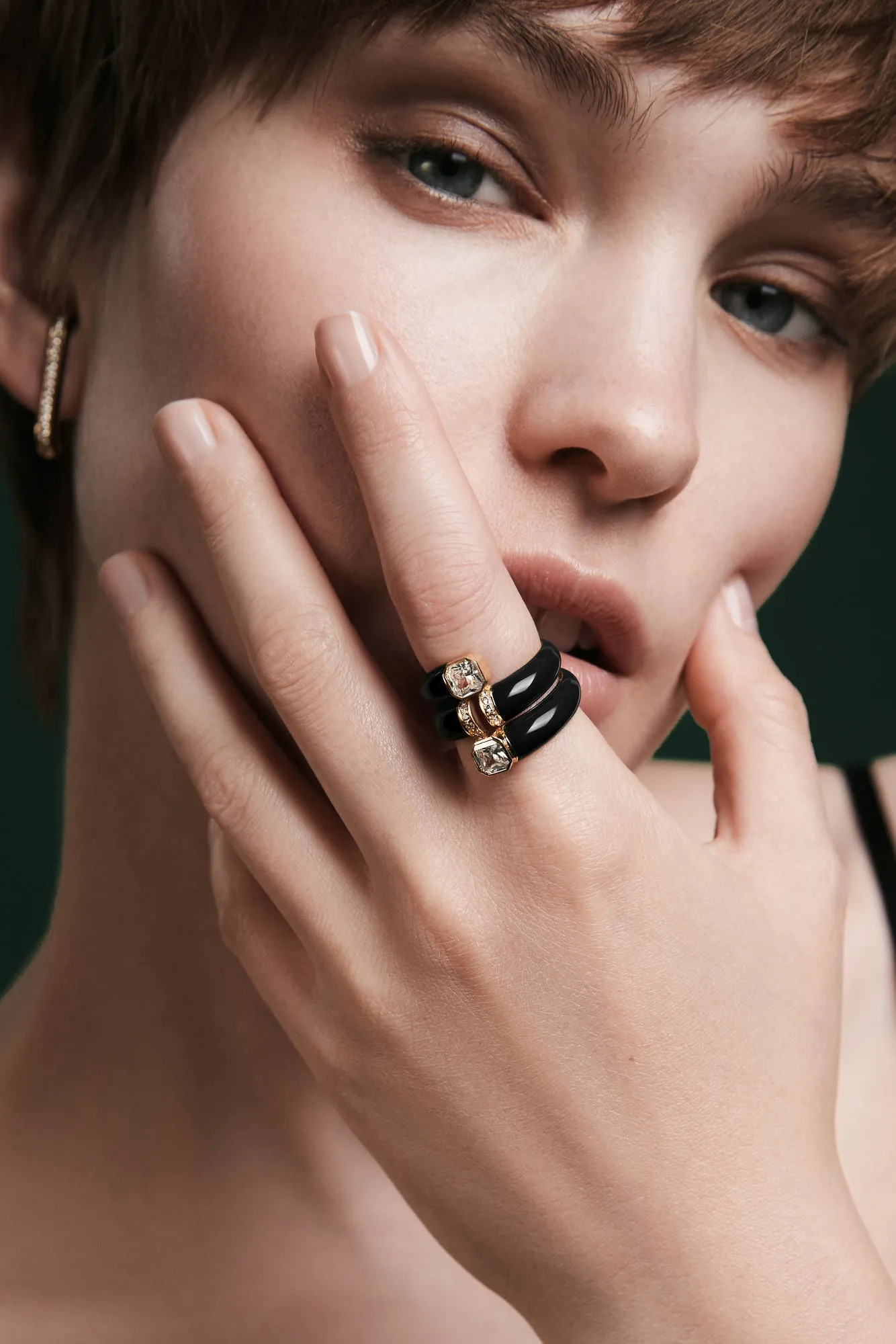 Toi et Moi Black Asscher 18K Whitegold Ring w. Lab-Grown Diamonds