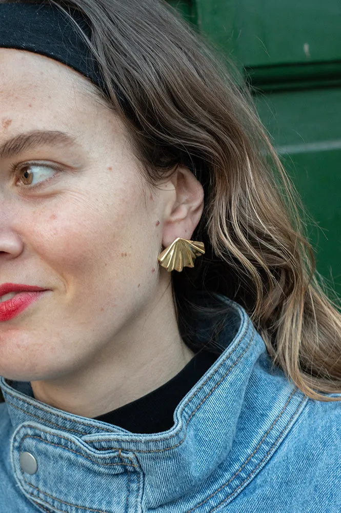 White Concertina Gold Earrings
