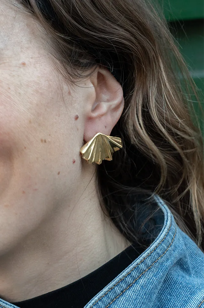 White Concertina Gold Earrings