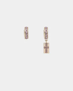 Wild For The Weekend Cross Crystal Hoop and Drop Earrings Gold/Purple