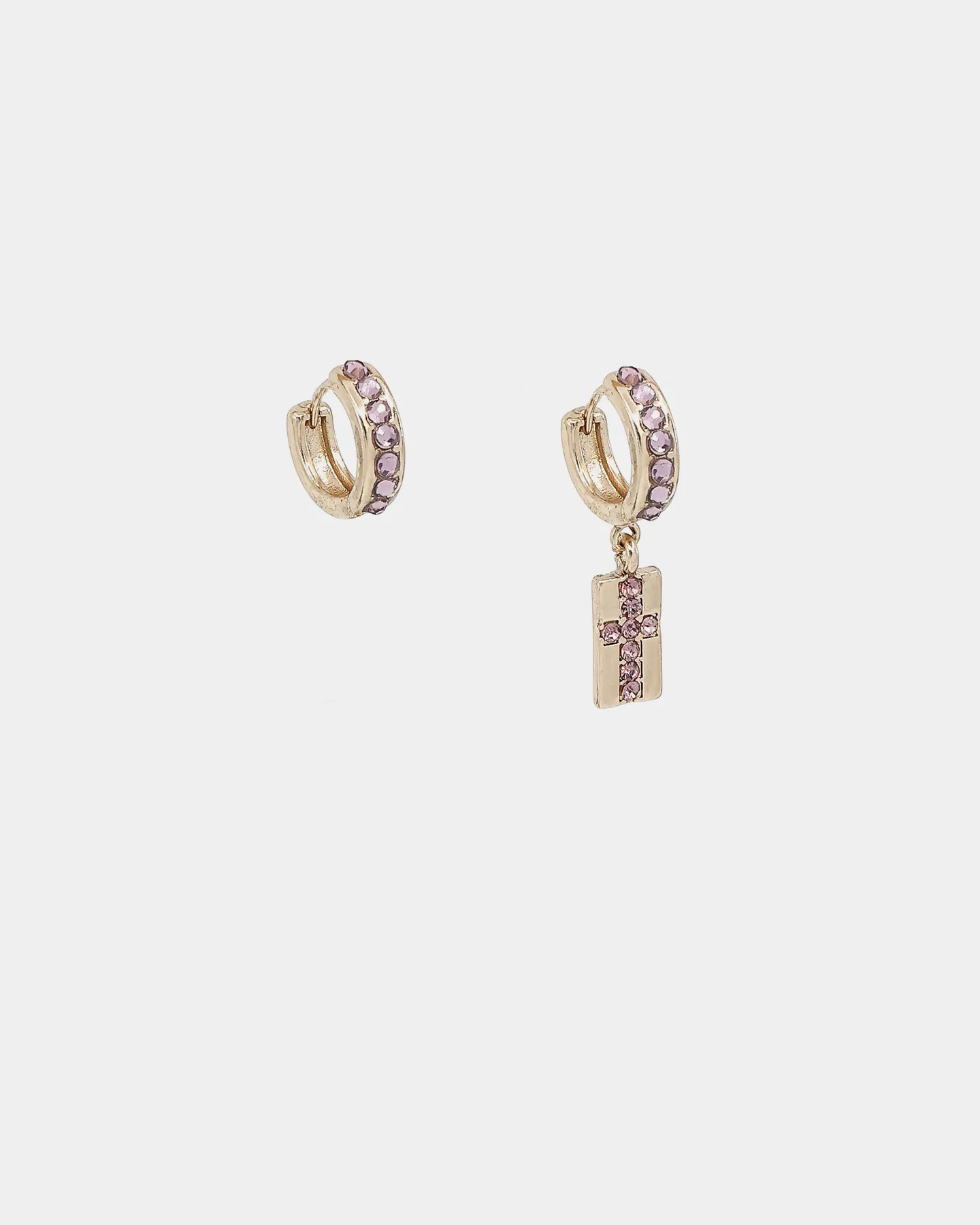 Wild For The Weekend Cross Crystal Hoop and Drop Earrings Gold/Purple