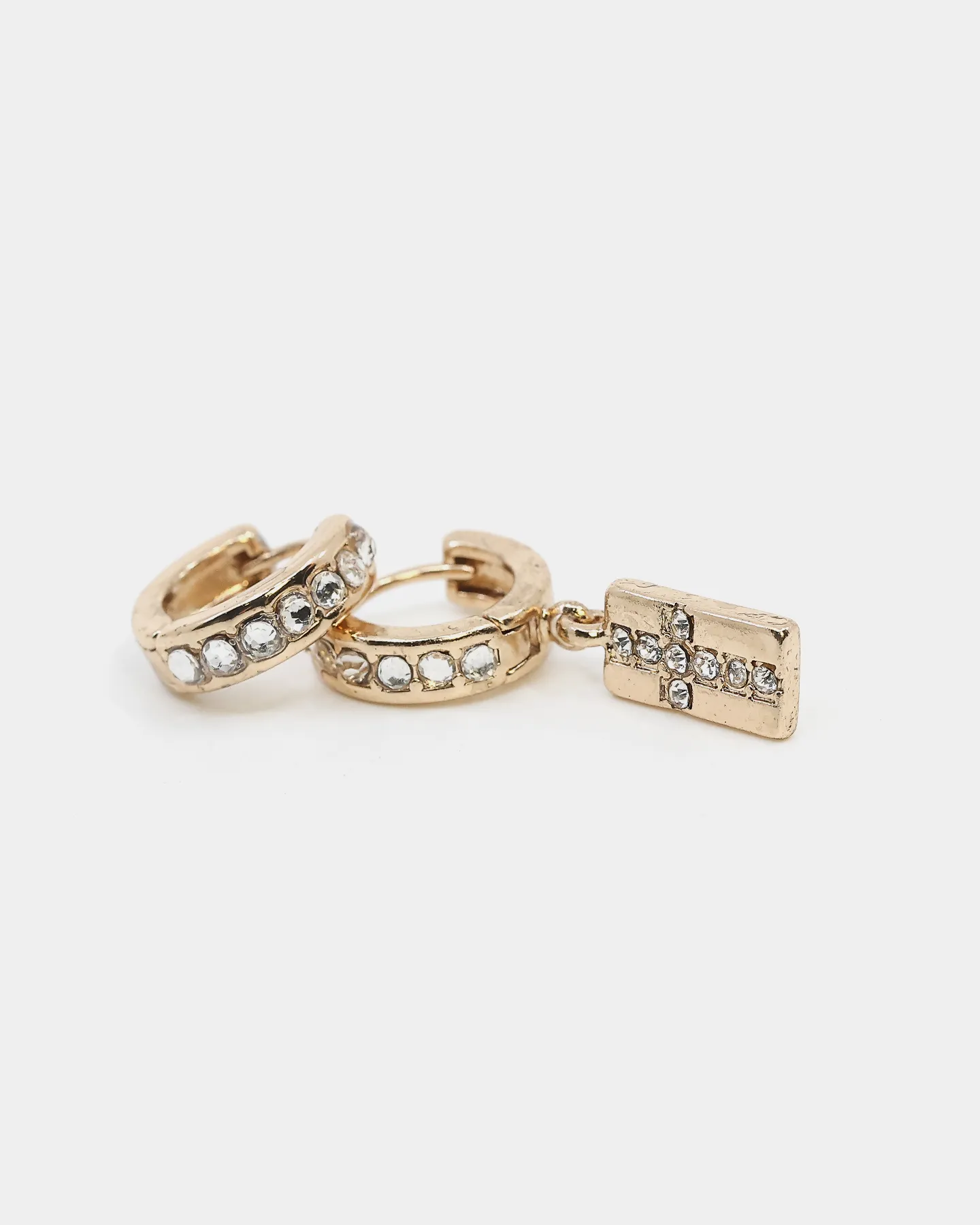 Wild For The Weekend Cross Crystal Hoop and Drop Earrings Gold/White