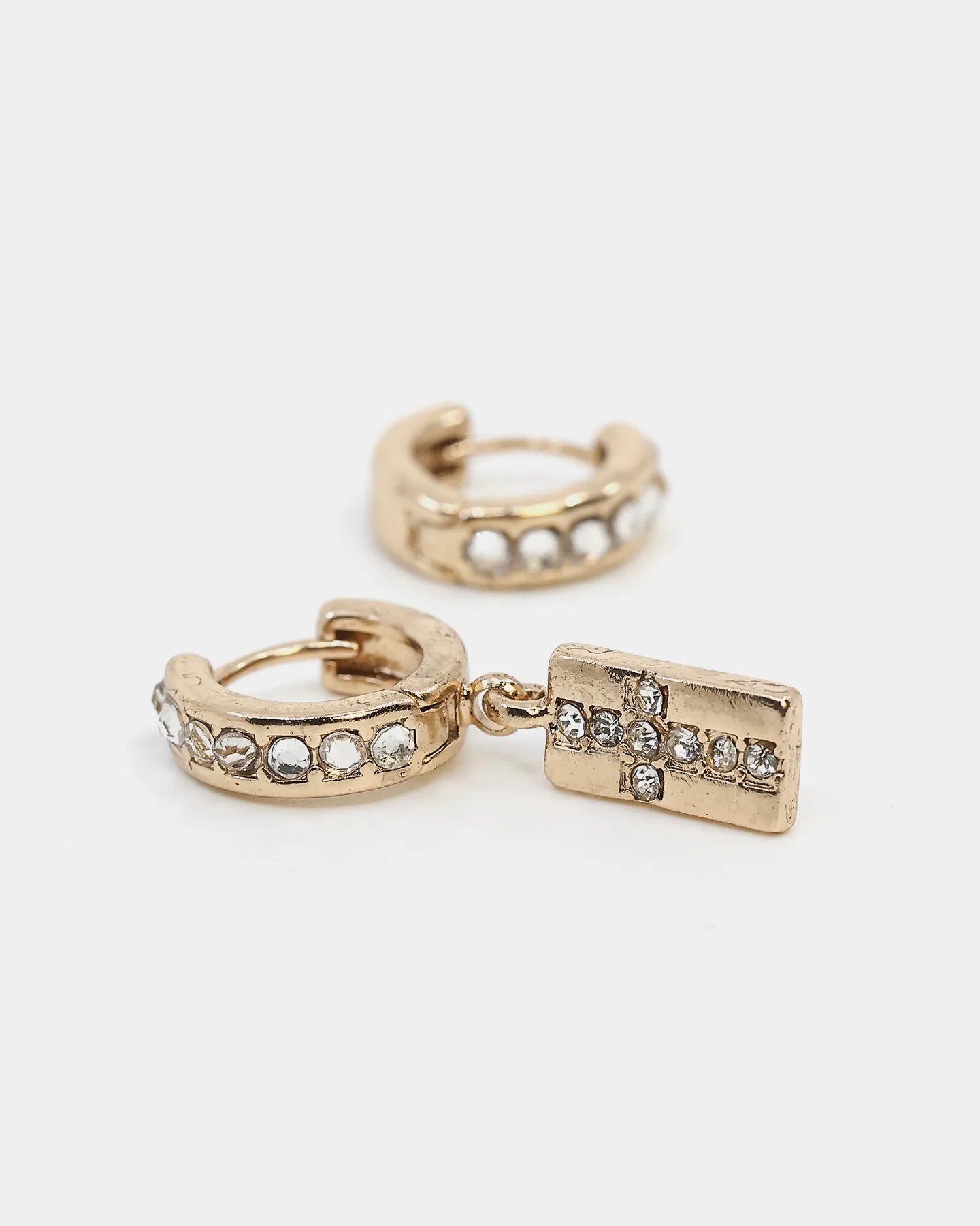 Wild For The Weekend Cross Crystal Hoop and Drop Earrings Gold/White